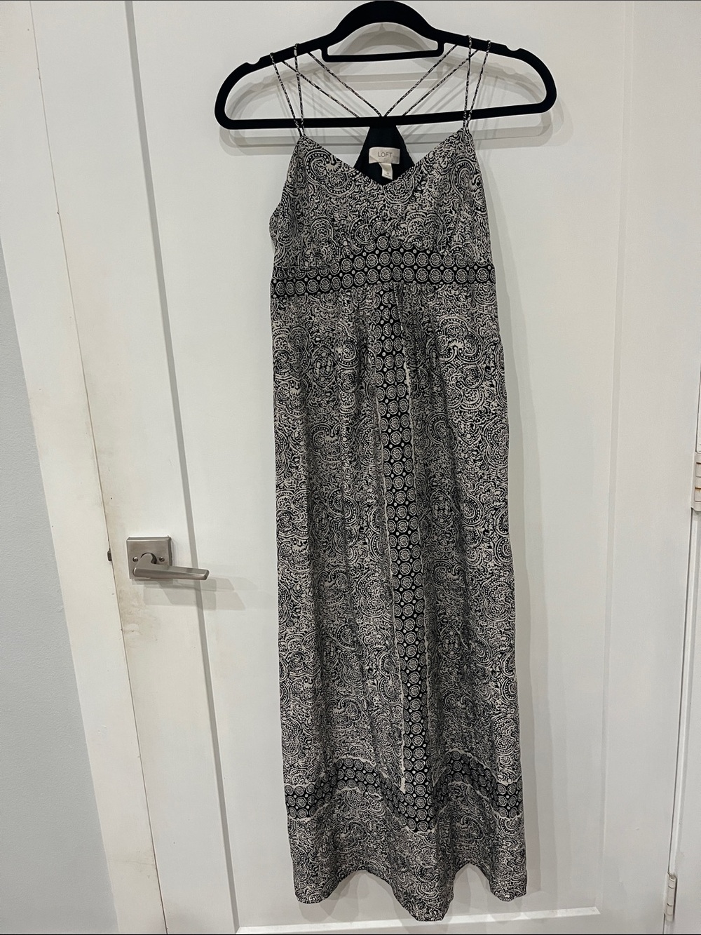 LOFT Black & White Paisley Maxi Dress with Strappy Back